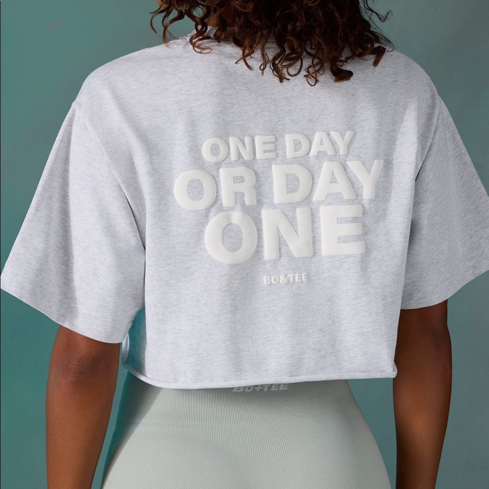 Bo + Tee Cotton Cropped Oversized T-Shirt in Ice Grey